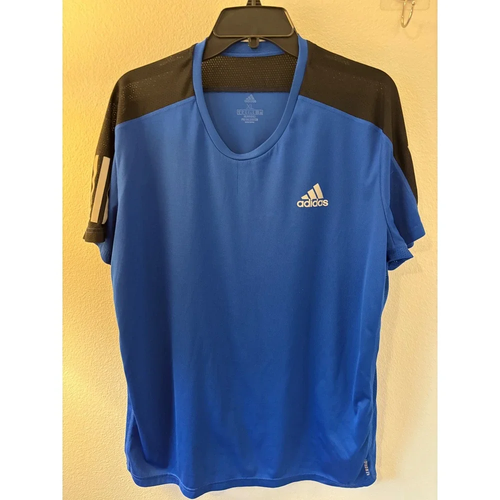 Adidas Mens XL Running Primegreen Aeroready Blue Black Athletic Shirt FT1431